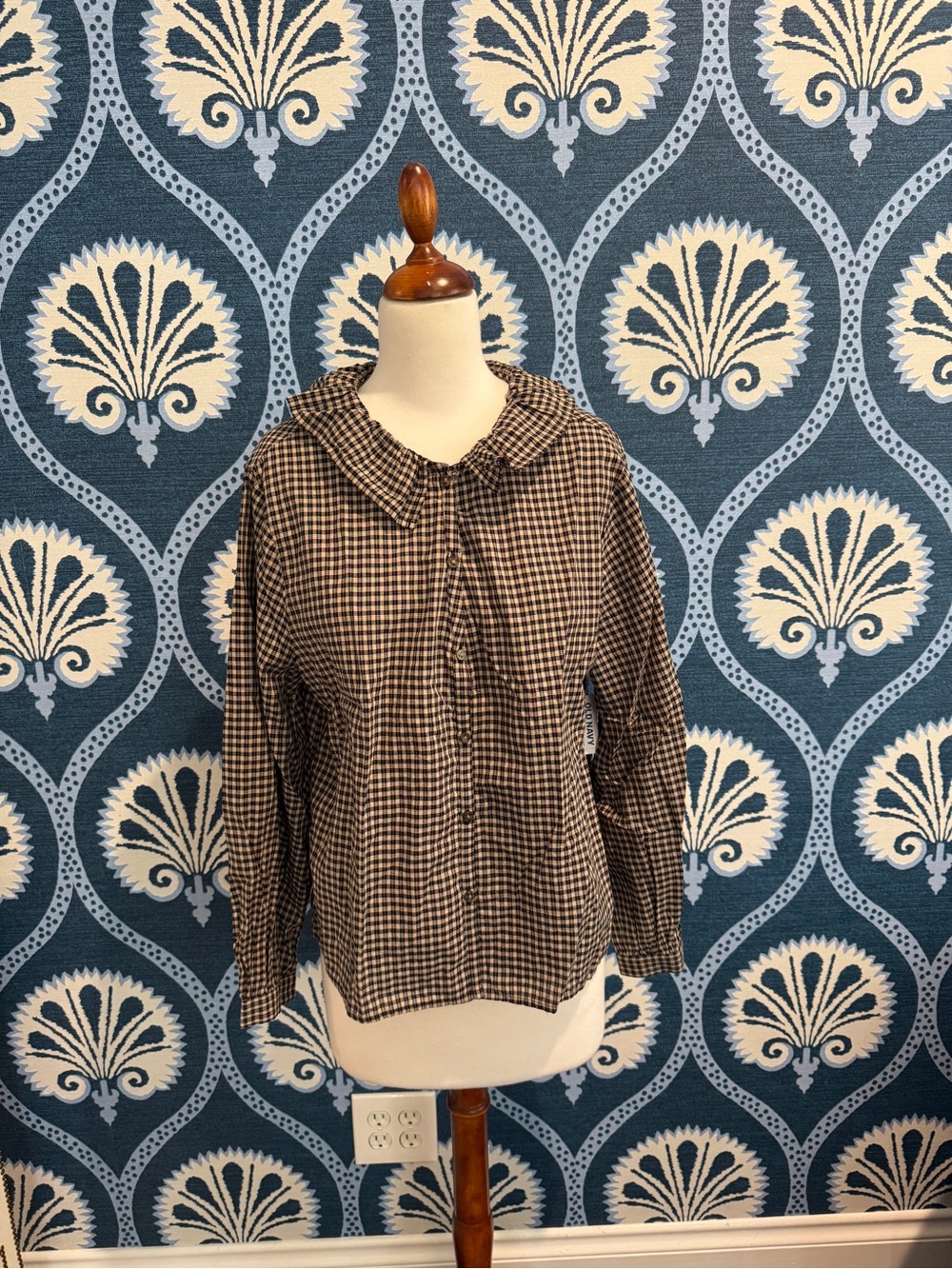 Old Navy Brown and Cream Gingham Button-Down Blouse